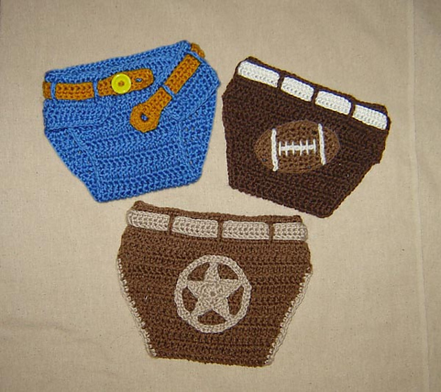 Diaper Cover with Appliques of Football, Sheriff Badge, and Star