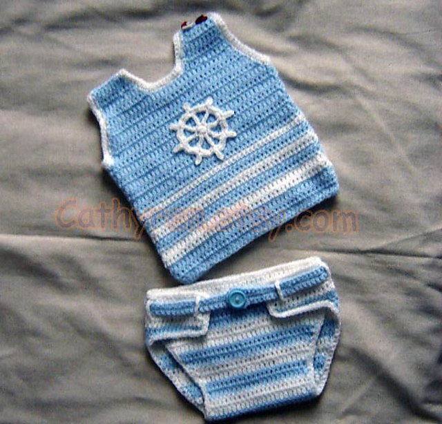 Little Baby Sailor/Captain Vest and Diaper Cover Set