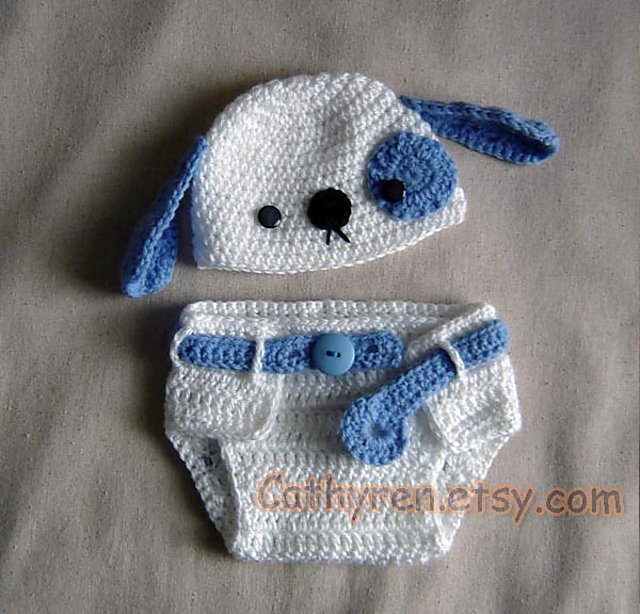 Puppy Hat and Diaper Cover Set