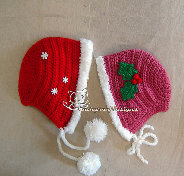 Christmas Bonnet with Applique Sprig Holly