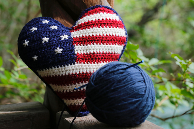 Small American Flag Heart Pillow