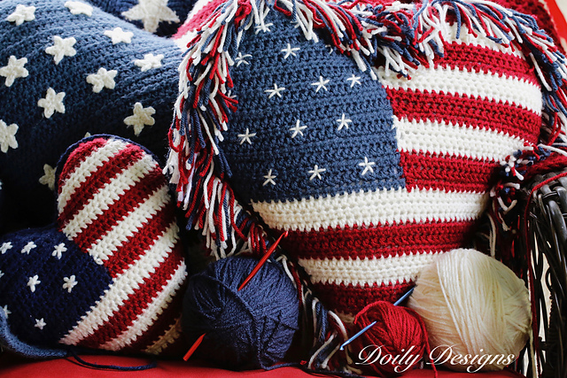 American Flag Heart Pillow