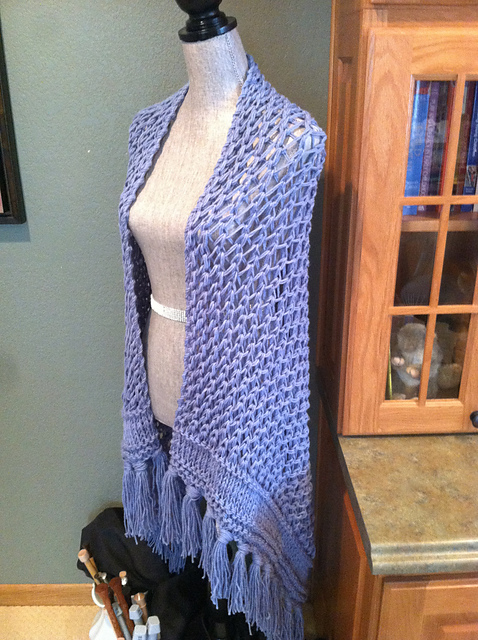 Easy 2-Strand Chunky Lace Prayer Shawl with Garter & Stockinet Stitch Borders