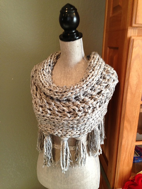 Gray 3-Strand Cowl with Fringe