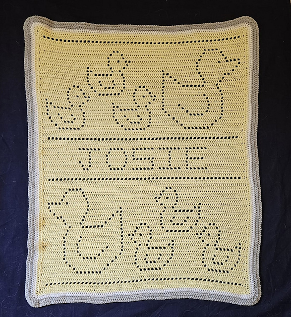 Personalised duck filet crochet baby blanket