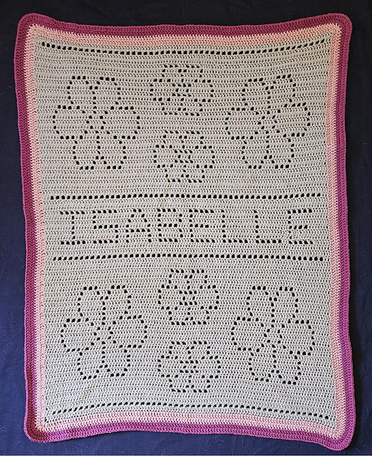 Personalised flower filet crochet baby blanket