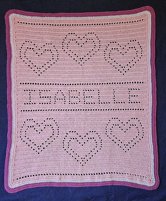 Personalised love heart filet crochet baby blanet