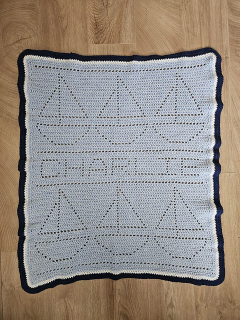 Personalised sailboat filet crochet baby blanket