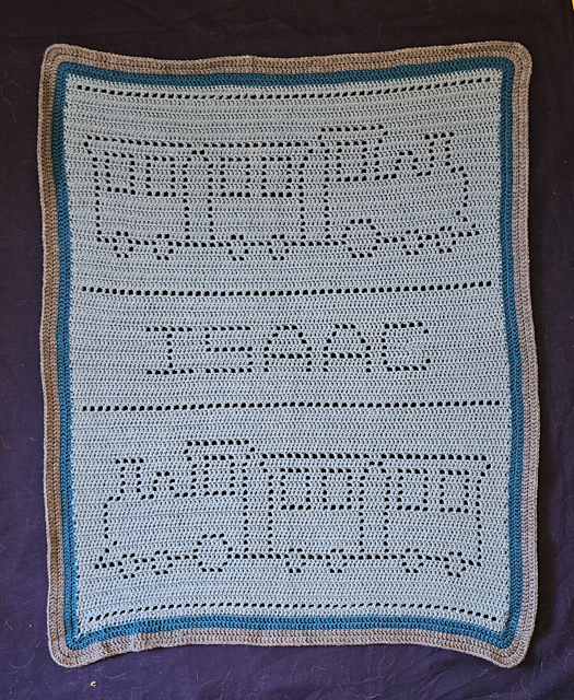 Personalised steam train filet crochet blanket