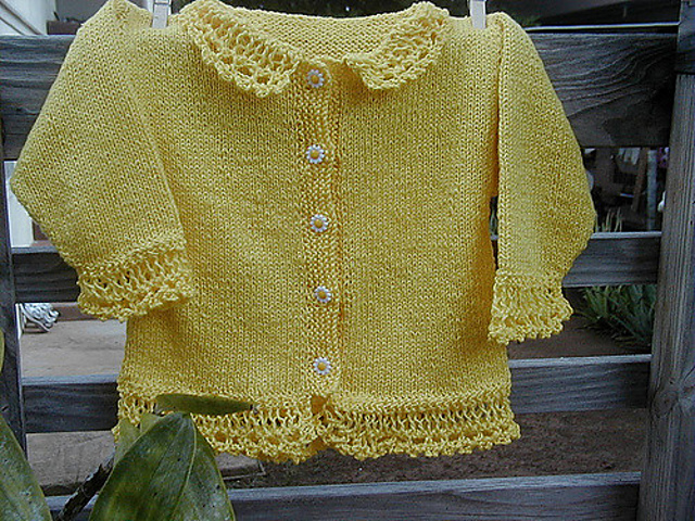 Natural Cotton Baby Cardigan with Lace Edging