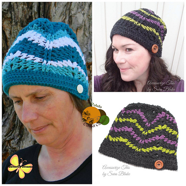 Subtle Chevron Buttoned Beanie and Slouch