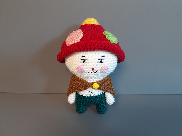 Amigurumi mushroom hat boy doll