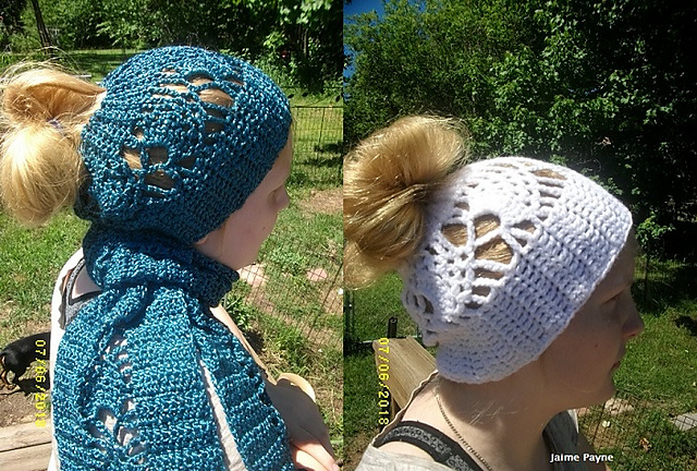 Pineapple Messy Bun Hat and Scarf 1801