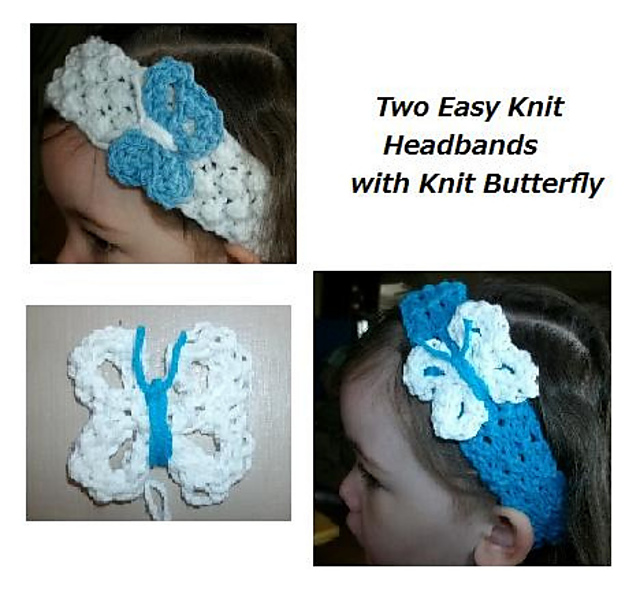 Two Easy Knit Headbands with Knit Butterfly