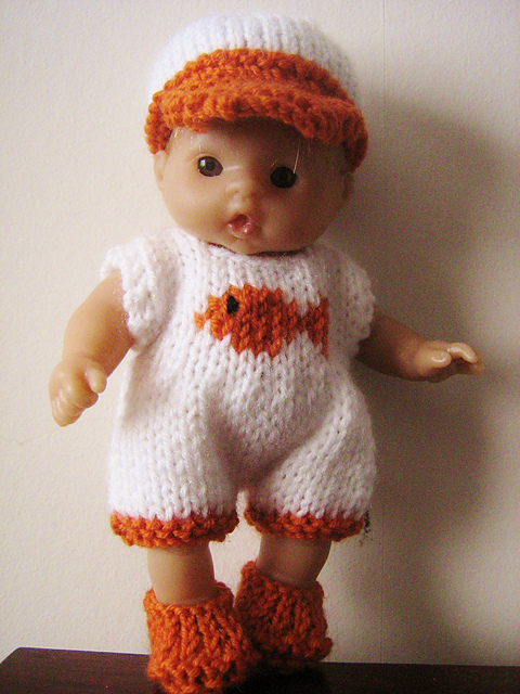 5" Berenguer Romper Set with Goldfish Motif