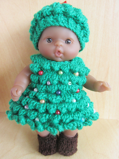 5" Berenguer Christmas Tree Dress