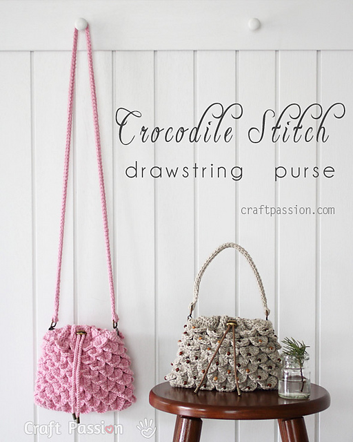 Crocodile Stitch Drawstring Purse