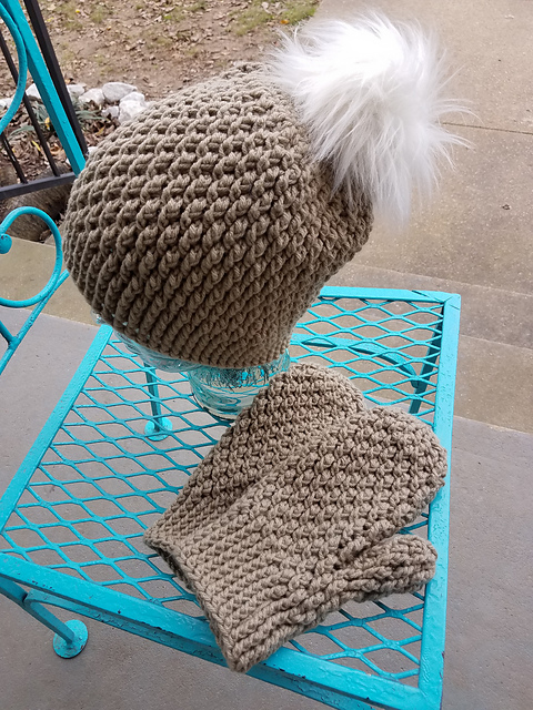 Adult Textured Beanie and Mittens