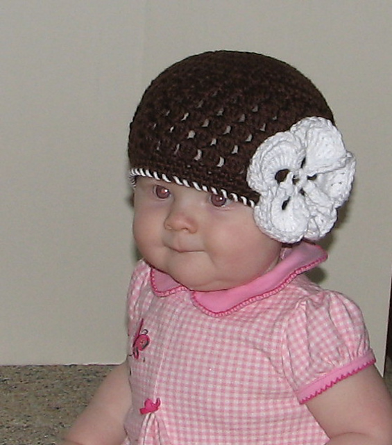 Brown Cluster Beanie with Flower