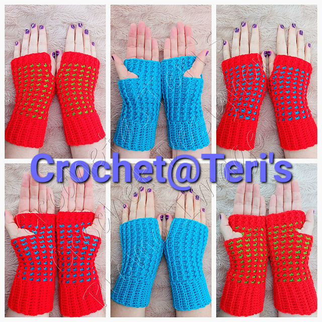 Checked and Ribbed Mosaic Gloves