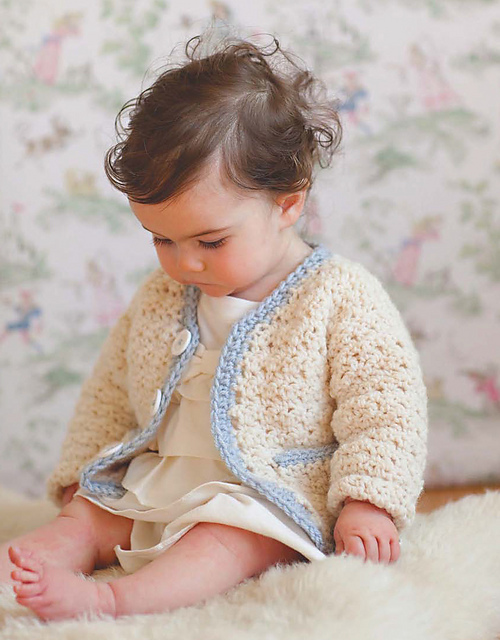 Ivory Cardigan With Blue Trim
