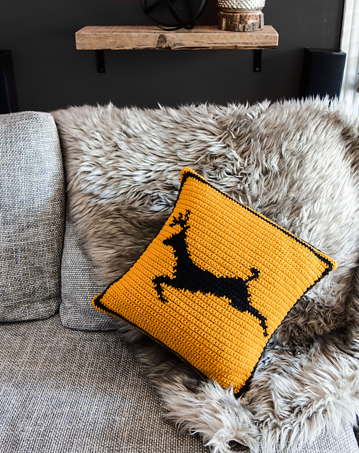 Deer warning sign pillow cover