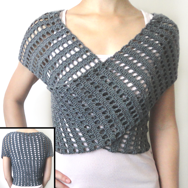 Striped Eyelet Wrap Sweater