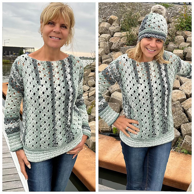 Sage Symphony Sweater (plus matching hat)