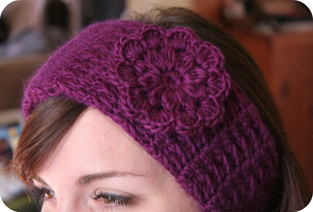 Crochet Headband/Earwarmer with Flower The Cristina