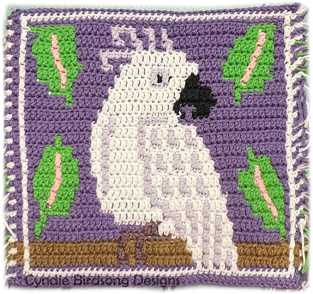 Tropical Cockatoo - mosaic crochet square