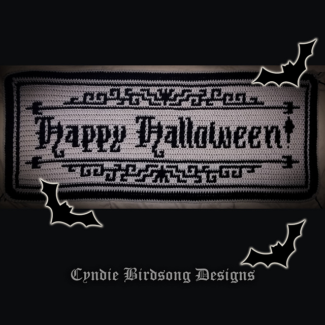 Old Timey Happy Halloween mosaic crochet banner