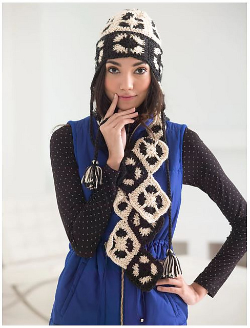 Granny Squares Scarf and Earflap Hat