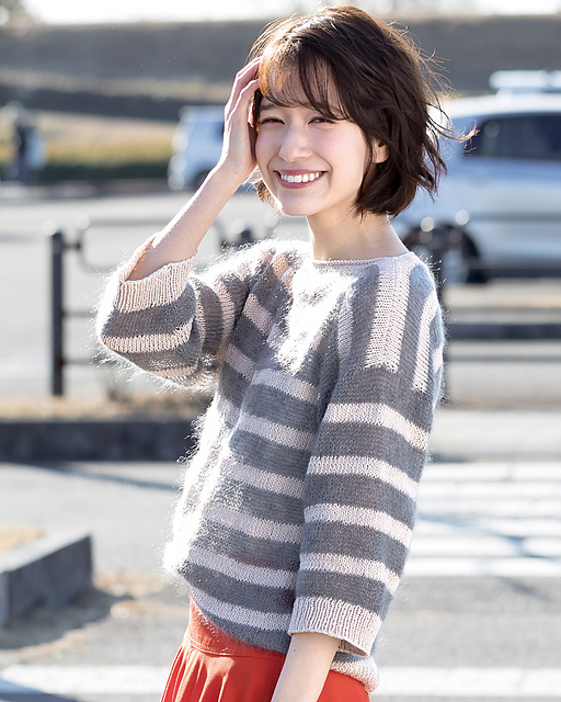 218ss-04 Three-quarter Sleeve Striped Sweater
