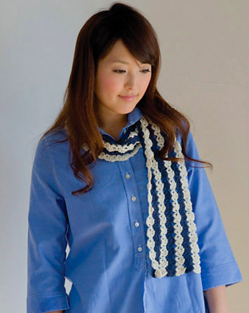 211-33h Ethnic Denim Striped Scarf