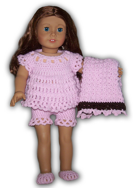 American Girl Doll Pajama Top, Shorts Blankie