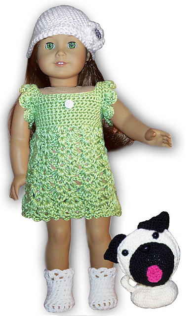 Dress, Hat, Boots For 18" Dolls & Nugget The Pug