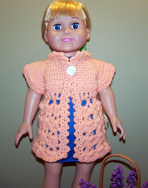 American Girl or 18” Doll Sweater Coat with Flower Button Enclosure