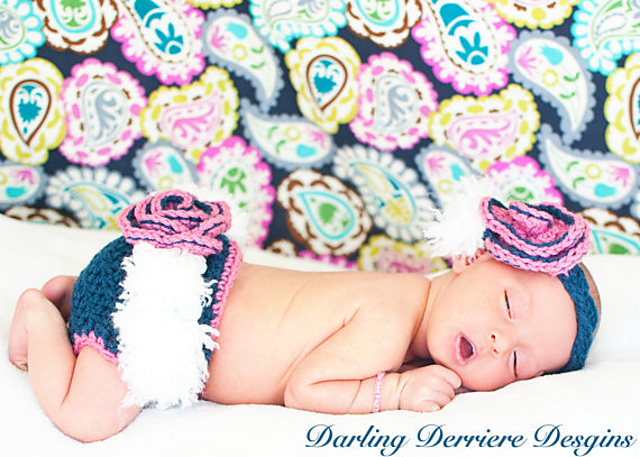 Feather Vintage Flower Headband and Diaper Cover