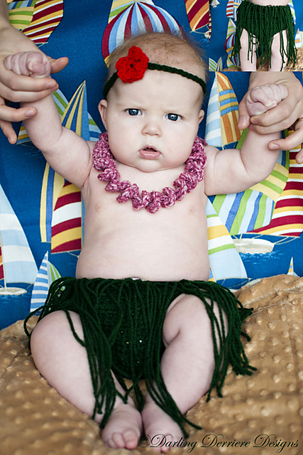 Hula Skirt Diaper Cover, Lei & Flower Headband