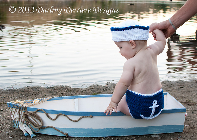 Sailor Hat, Headband, and Anchor Diaper Cover