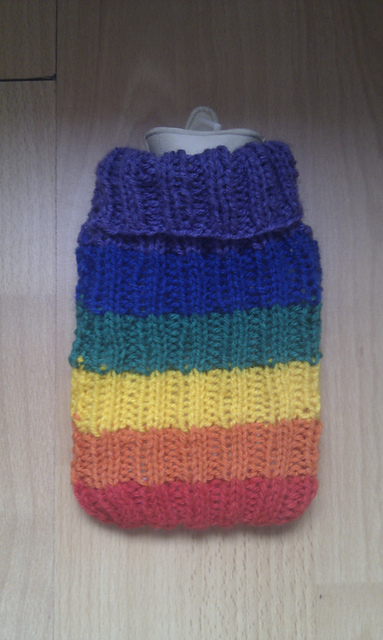 Easy rainbow stripe hot water bottle cover