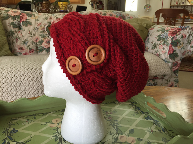 Cabled Big Button Slouchy Hat