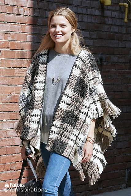 Plaid Blanket Crochet Poncho