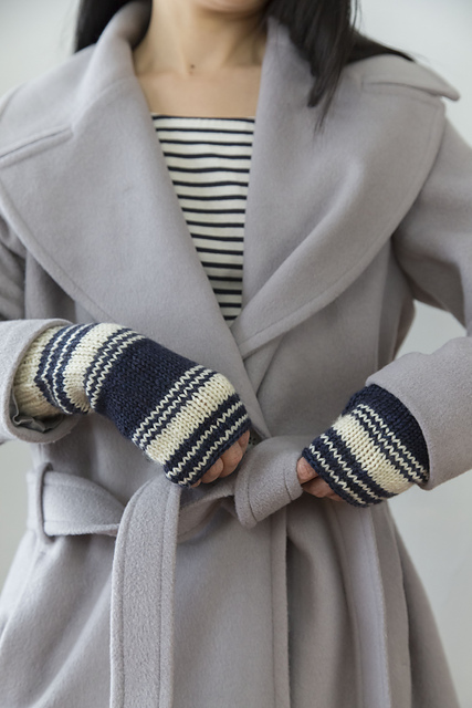 French Ticking Fingerless Mitts