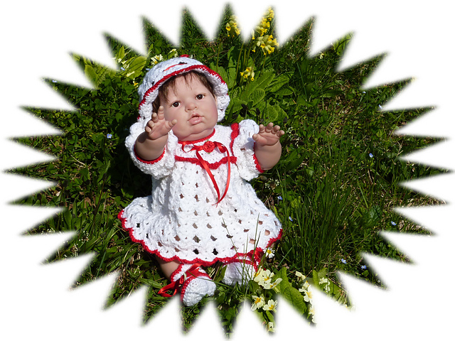 Crochet Dress, Bonnet & Booties Outfit JC56NB