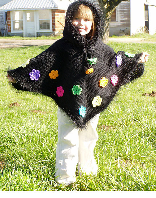 Girls Hooded Flower Poncho