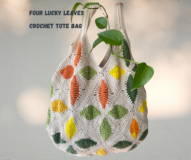 Crochet Four Lucky Leaves Tote Bag