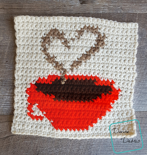8″ Tapestry Heart and Coffee Cup Afghan Square