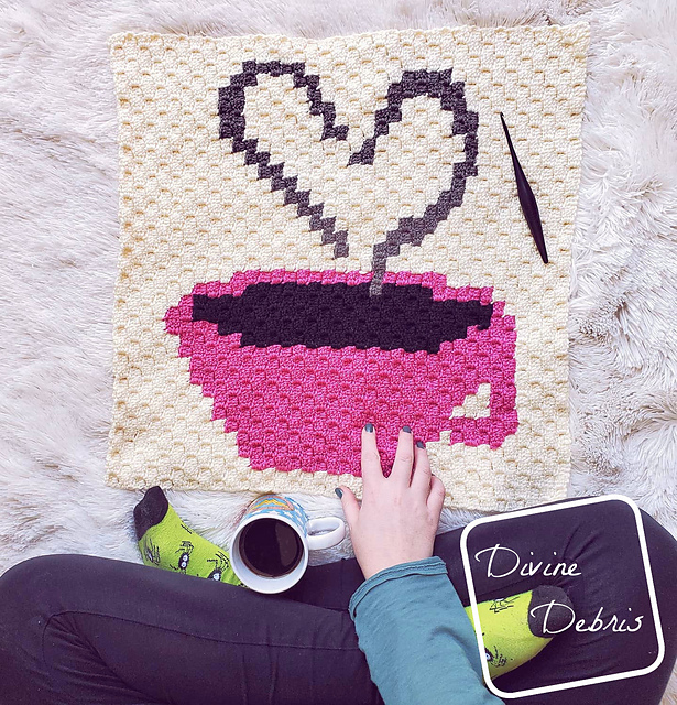 C2C Heart and Coffee Cup Afghan Square