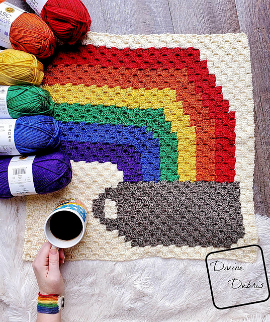 C2C Rainbow and Coffee Cup Afghan Square